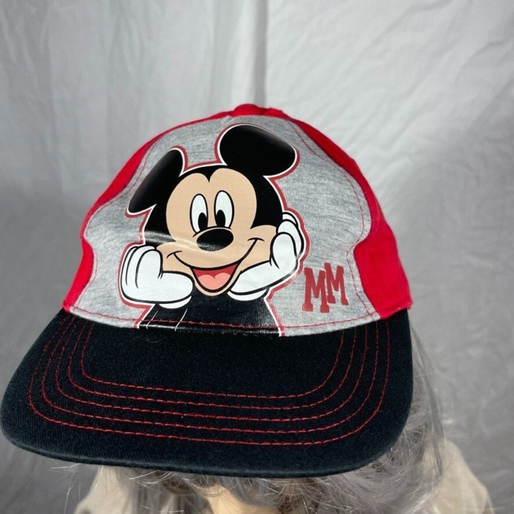 Disney Mickey Mouse Hat Cap Snapback Boys One Size Red Gray Adjustable Cartoon